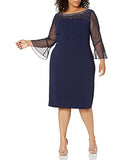 Women's Plus Size Short Shift Dress Illusion Neckline Cocktail