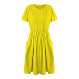 Ladies Casual Ladies Short Sleeve O-Neck Pockets Printed Ladies Dress Bodycon Dress Office Wear for Casual Club Cocktail Evening Gowns Work UK Size 8-26 | Women's Work Dresses