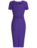 Women's Audrey Hepburn Style Short Sleeve Belt Waist Cocktail Tea Dress