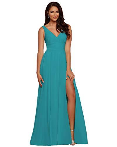 WaterDress V-Neck Bridesmaid Dress with Slit Chiffon A-line Pleated Formal Dresses for Women Evening WD1932P