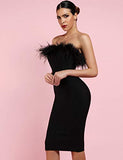 Women's Sexy Off Shoulder Feather Bandage Evening Club Party Dress