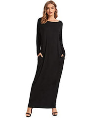 Verdusa Women's Long Sleeve Pocketed Loose Long Lounge Maxi Dress