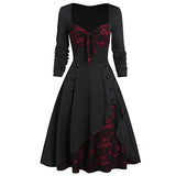 Womens Formal Dress Fashion Plus-Size Lace Splicing Long Sleeve Gothic Midi Dress Halloween Vintage Party Dress | Women's Casual Dresses