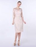 Newdeve Lace Mother of The Bride Dresses Tea Length Sheath 3/4 Sleeves with Chiffon Jacket