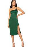 Women's Elegant One Shoulder Sleeveless Split Hem Satin Party Cocktail Midi Dress | Women's Formal Dresses
