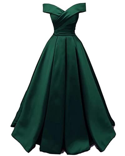 womenbride Women's Satin Off Shoulder Prom Dresses A-line Ruched Long ...