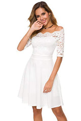 Womens Vintage Lace Off Shoulder Puffy Dresses Sexy Mini Dress For Party Cocktail