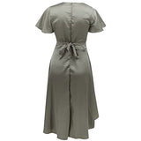 Summer Dresses for Women, Ladies V-Neck Solid Irregular Short Sleeve Strappy Casual Long Dress Party UK Size | Women's Work Dresses