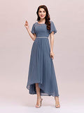 Women's Elegant A-line Short Sleeve High Low Chiffon Midi Bridesmaid Dress  - Sara Clothes