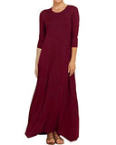 Women's Loose Maxi Dress 4-Mar Long Sleeve Dress Round Neck Baggy Long Dress with Pockets