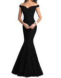 The Shoulder Lace Mermaid Prom Dresses V Neck Long Evening Gowns