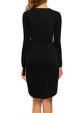 Women's Black Wrap Dress Sexy Deep V Neck Long Sleeve Knee-Length Cocktail Party Dresses | Women's Work Dresses