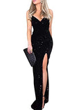 Women's Sexy V Neck Bodycon Sequin Gown Evening Dress with Slit