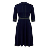 Spring Dresses for Women New Half Sleeve O-Neck Striped Patchwork Zipper Casual Daily Dress | Original Brand | Women's Work Dresses