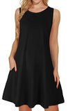 Black Summer Dresses for Women Beach Floral Tshirt Sundress Sleeveless Pockets Casual Loose Tank Dress - elescat | Women's Casual Dresses
