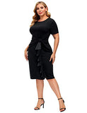 Women's Plus Size 50s Vintage Ruffle Peplum Cocktail Pencil Knee Dress | Women's Work Dresses