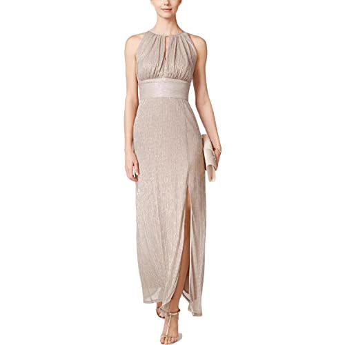 Women's Metallic Halterneck Gown With Thigh Split