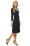Women's Slimming 4-Mar Sleeve Fit-and-Flare Crossover Tummy Control Dress | Women's Work Dresses