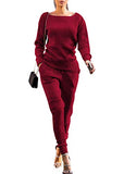 VNVNE Womens Fall Rib-Knit Pullover Sweater Top &amp; Long Pants Set 2 Piece Outfits Tracksuit | Women's Casual Dresses