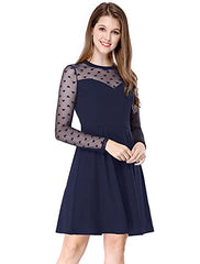 Allegra K Women's Heart Polka Dots Mesh Sheer Skater Party A-Line Short Dress | Women's Casual Dresses