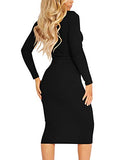 Women's Ribbed Basic Casual Midi Dress Long Sleeve Bodycon Ruched Club Dresses