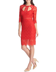 Women's Three-quarter Sleeve Cut-out Lace Sheath Dress