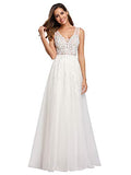 Ever-Pretty Women's Elegant V Neck Floor Length Tulle with Applique Long Evening Prom Dresses 07544