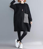 Women Casual Baggy Pullover Dress with Black and White Striped Pocket GA1271 A