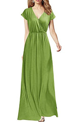 Light Green Women Cap Sleeve Loose Plain Pockets Maxi Casual Formal Long Dresses - REPHYLLIS | Women's Formal Dresses