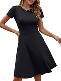Spring/Summer Casual Women Short Sleeve Round Neck A Line Fit and Flare Midi Skater Dress - HUHOT | Women's Casual Dresses