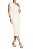 Women's Tiffany Asymmetrical Bow Neckline Bodycon MIDI Dress,  Off White,  M | Original Brand