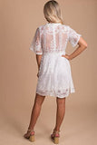 Women's V-neck Floral Lace Cocktail Dress Lace Sleeve Casual Mini Dresses Wedding Shower Guest Bridesmaid Party Dress | Women's Cocktail Dresses