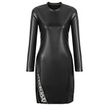 Women Sexy Long Sleeve Bodycon Tunic Dress Long Sleeve Crew Neck Lace Splicing Side Zipper Dresses Party Club Dress Black | Women's Casual Dresses