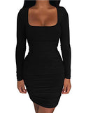 Women's Sexy Bodycon Ruched Mini Club Dress Long Sleeve Basic Casual Dresses