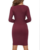 Women's V-Neck Long Sleeve Bodycon Dress Button Down Midi Party Dress | Women's Midi Dresses