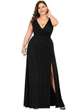 Women's V-Neck Glitter Dress Side Split Plus Size Evening Dress 7505-PZ