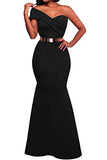 Women's Sexy Off The Shoulder Oversized Bow Applique Evening Gown Party Maxi Dress