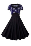 Yacun Women's Vintage 1940s Polka Dot Fit and Flare Midi Swing Party Dress