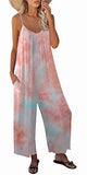 Tie Dye Y Casual Sleeveless Strap Loose Adjustable Jumpsuits Stretchy Long Pants Romper with Pockets - SNUGWIND | Women's Romper & Jumper Suit