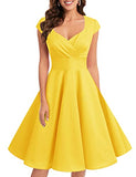 Yellow 50s 60s A Line Rockabilly Dress Cap Sleeve Vintage Swing Party Dress - bbonlinedress | Women's Cocktail Dresses