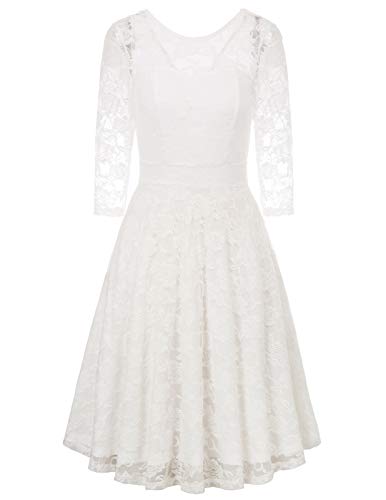 White Women's Cocktail Party Wedding Guest A Line Lace Dresses - JASAMBAC