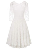 White Women's Cocktail Party Wedding Guest A Line Lace Dresses - JASAMBAC | Women's Casual Dresses