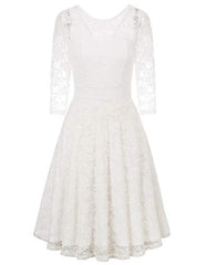 White Women's Cocktail Party Wedding Guest A Line Lace Dresses - JASAMBAC