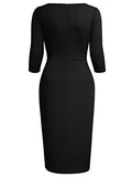 Women's Retro 4-Mar Sleeve Ruched Elegant Business Pencil Sheath Dress | Women's Work Dresses