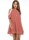 Women Summer Casual Dress Plus Size Cold Shoulder Mini Dress Loose Tunic Top Office Lady Work Blouse with Pockets