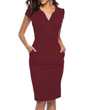 Wine Red Women's Business Retro Cocktail Pencil Wear to Work Office Casual Dress - CEASIKERY | Women's Work Dresses