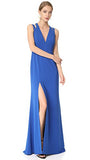 Women's Sleeveless Deep V Neck Crepe Gown with Back Cut Outs | Women's Casual Dresses