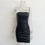 Women Strapless Tube Top Midi Dress Off Shoulder Bodycon Sexy Party Faux Leather Dress