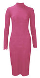 Womens Ladies Turtle Polo Neck Long Sleeve Stretch Bodycon Midi Length Dress