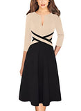 Beige And Black Sleeve Womens Elegant Front Zipper Slim Work Business Office Party Cocktail A-line Dress Vfshow